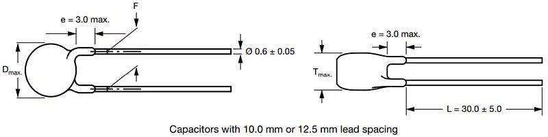 Mechanical Drawing - Vishay / BC Components AY1 Automotive-Grade AC Safety Capacitors